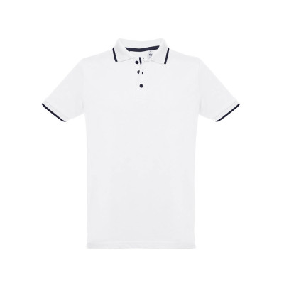 THC ROME WH. Men's Polo Shirt with contrast colour trim and buttons. White